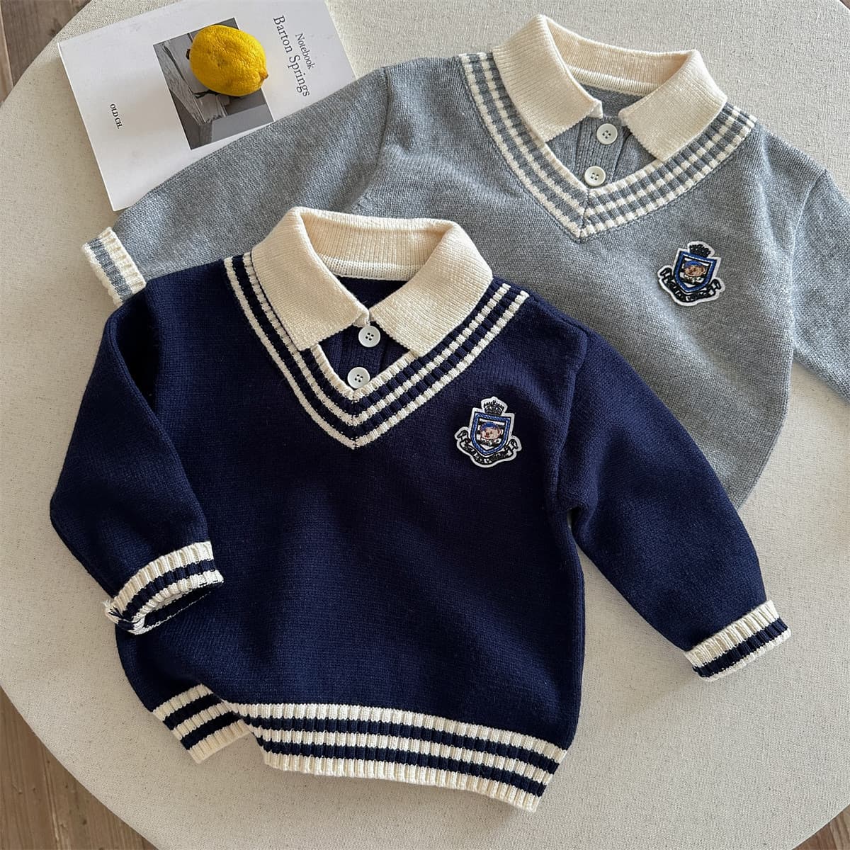Boys' Fake Two-piece Autumn/Winter Academic Style Versatile Cool Knit Cardigan Jacket