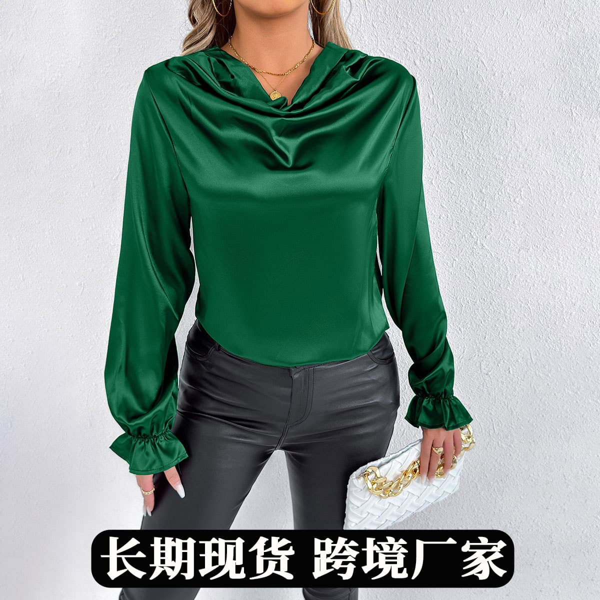 Real shots of European and American independent women's clothing, summer Amazon satin shirts for women, satin shirts and silk tops