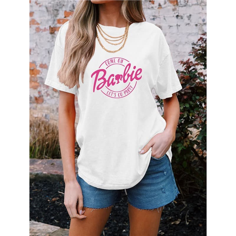 [In Stock] Cross-Border E-commerce Women's Fall COME ON BARBIE Casual Short Sleeve T-Shirt