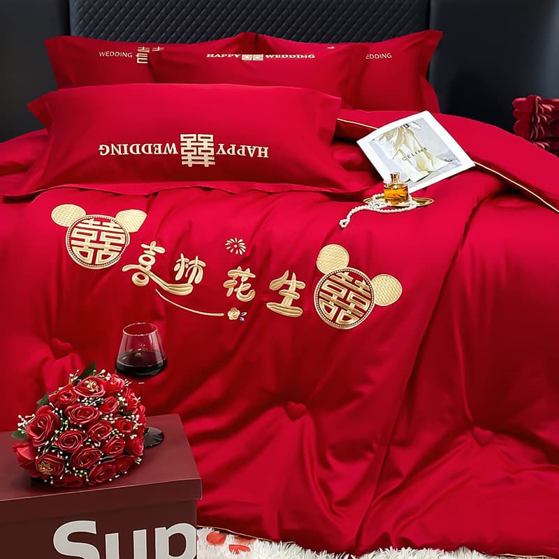 Wedding soybean fiber marriage quilt core, bright red embroidered wedding quilt, extra-thick warm spring/autumn quilt for gift or dowry.