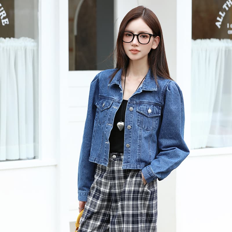 Korean style trendy short layered blue denim jacket for women 2025 spring and autumn fashionable short tops