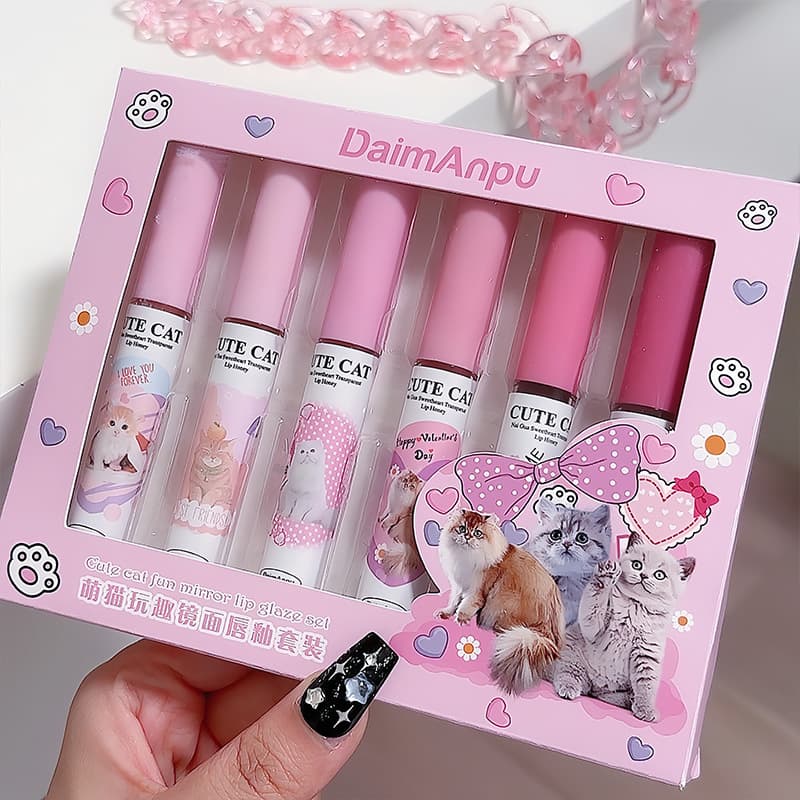 Cross-Border Daimanpu Lip Gloss Set, Mirror-Like, Moisturizing, Non-Stick, Non-Fading, Student Lip Mud, Water-Gloss Lipstick, Lip Gloss