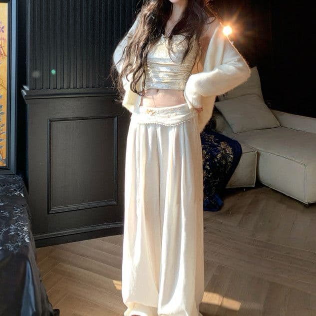 [Mengdong Chunxing] New Chinese Style Heavy Original Bead Embroidery Velvet Autumn Wide-Leg Pants Women