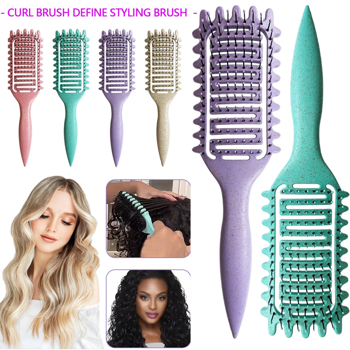 Cross-border Hot Selling Bounce Curl Defining Styling Brush Anti-static Massage Comb Scalp Meridian Comb Hair Smoothing Comb Hollow Comb