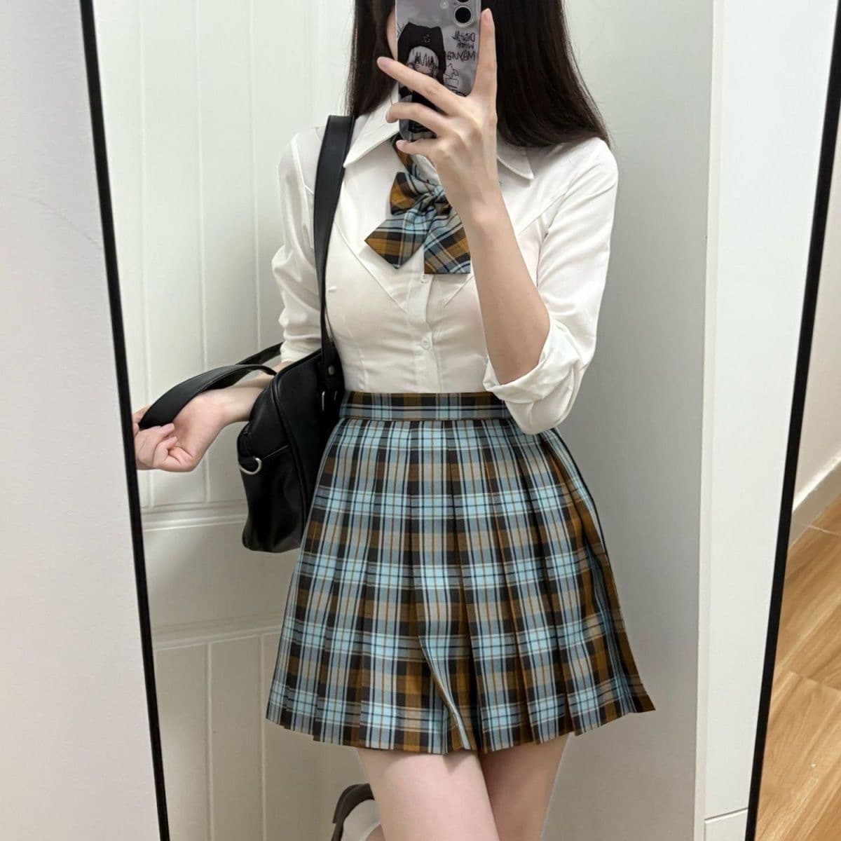 【Autumn Mackerel】JK Uniform Original Plaid Skirt, JK Pleated Skirt, Waist-Cinching Short Sleeves, Slimming Hot Girl Long Sleeve Shirt, Academic Style