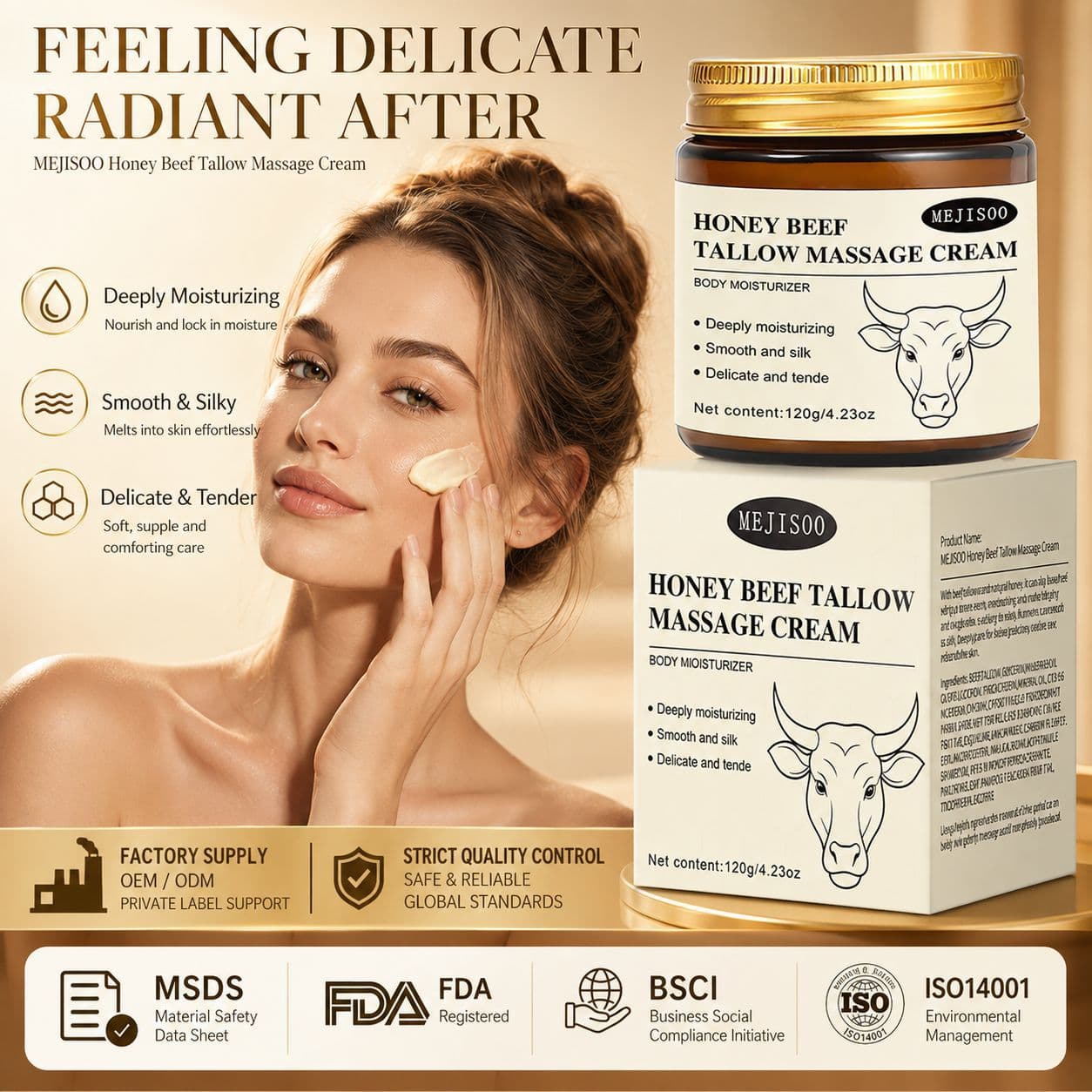 Cross-border Beef Tallow Massage Cream Honey Tallow Cream Moisturizing Firming Nourishing