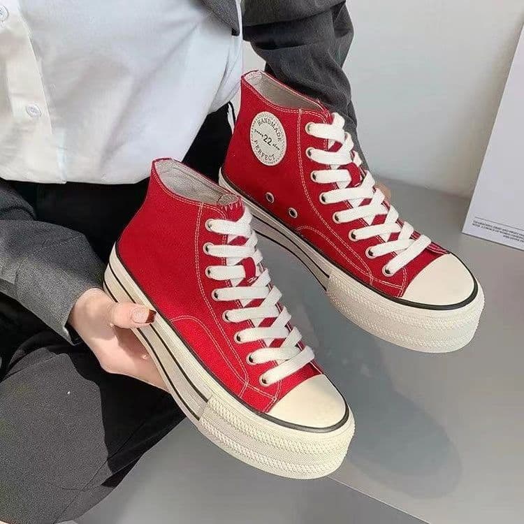 Canvas Shoes for Women Casual Thick Sole 2026 Spring Summer New High Top Height Increase White Sneakers Board Shoes