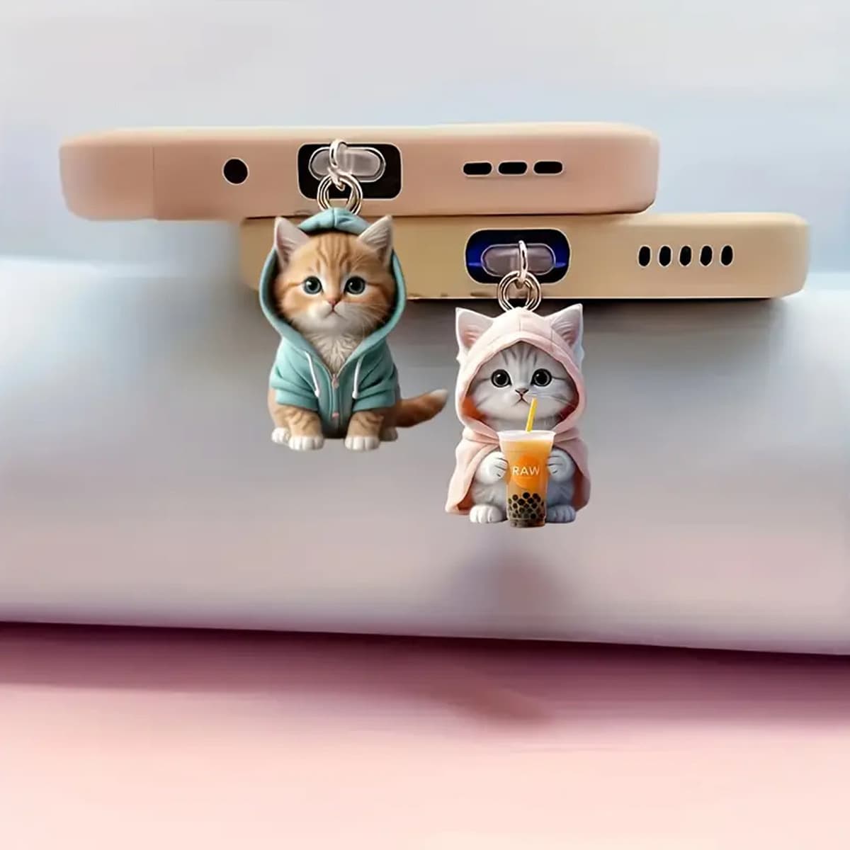 Cute Cat Dust Plug Acrylic Phone Jack Cover Compatible with Apple Phones Adorable Feline Dustproof Cap Mobile Accessory
