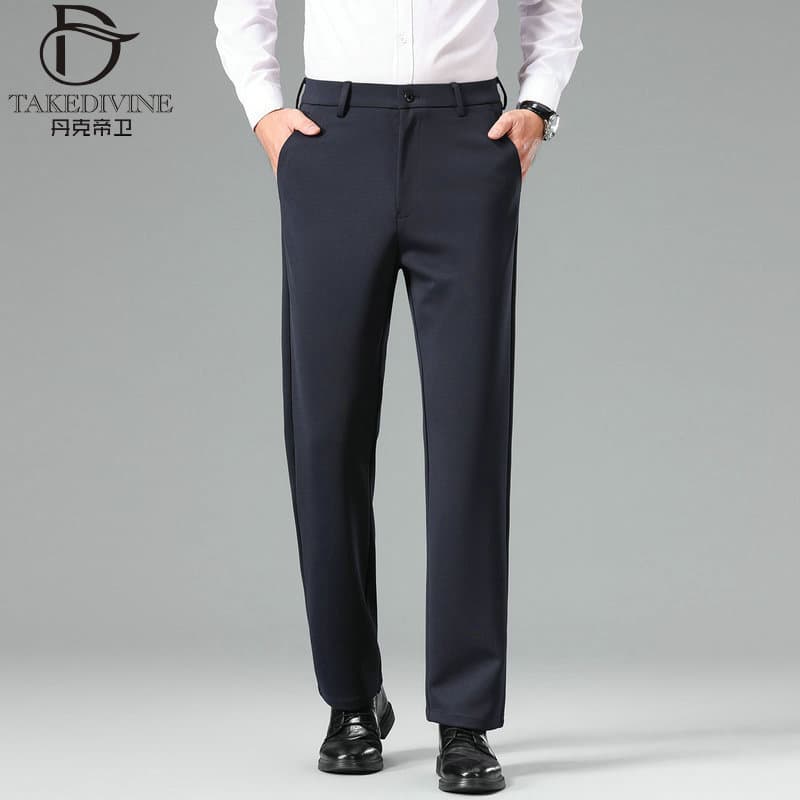 Middle-aged and Elderly Men's Autumn Elastic High Waist Casual Straight-leg Pants, Dad's Style Trousers