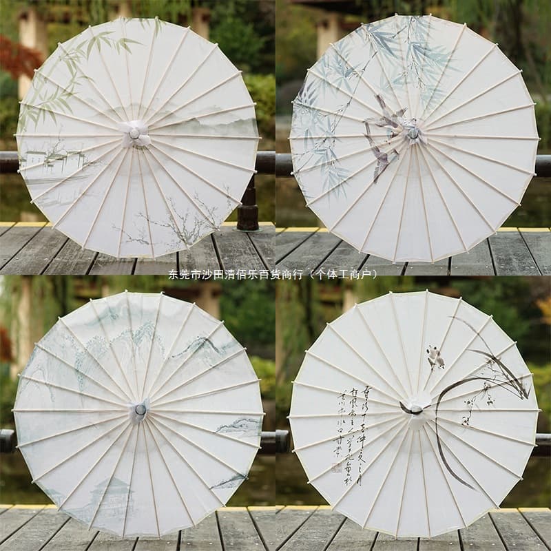 Ancient Style Oil-paper Umbrella Ink Silk Cloth Umbrella Chinese Style Decorative Umbrella Ancient Costume Hanfu Photo Classical Dance Umbrella Gu Qing Bai Le
