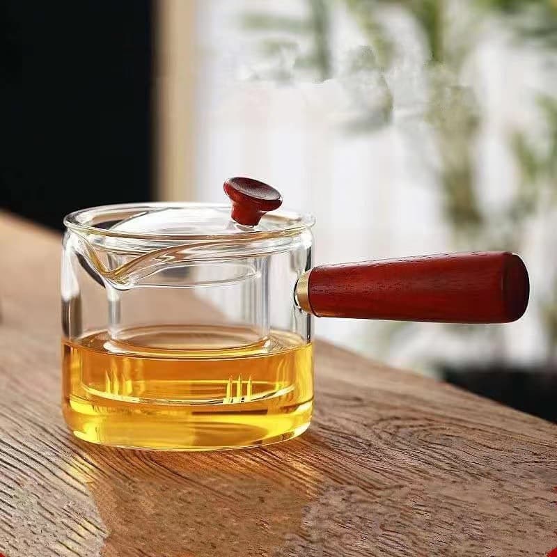 Thickened glass teapot with side handle, suitable for brewing black tea and small green tangerine tea, with filter, for brewing flower tea.