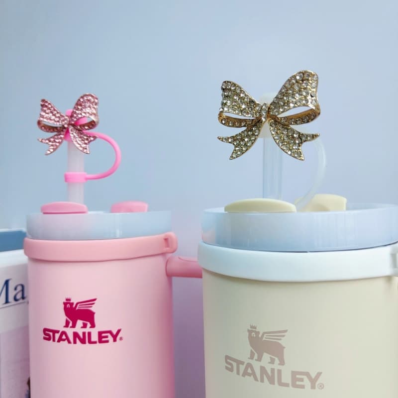 Car Cup 10mm Alloy Bow Straw Cap for Stanley Mug Large T Vacuum Cup Straw Dust Cover