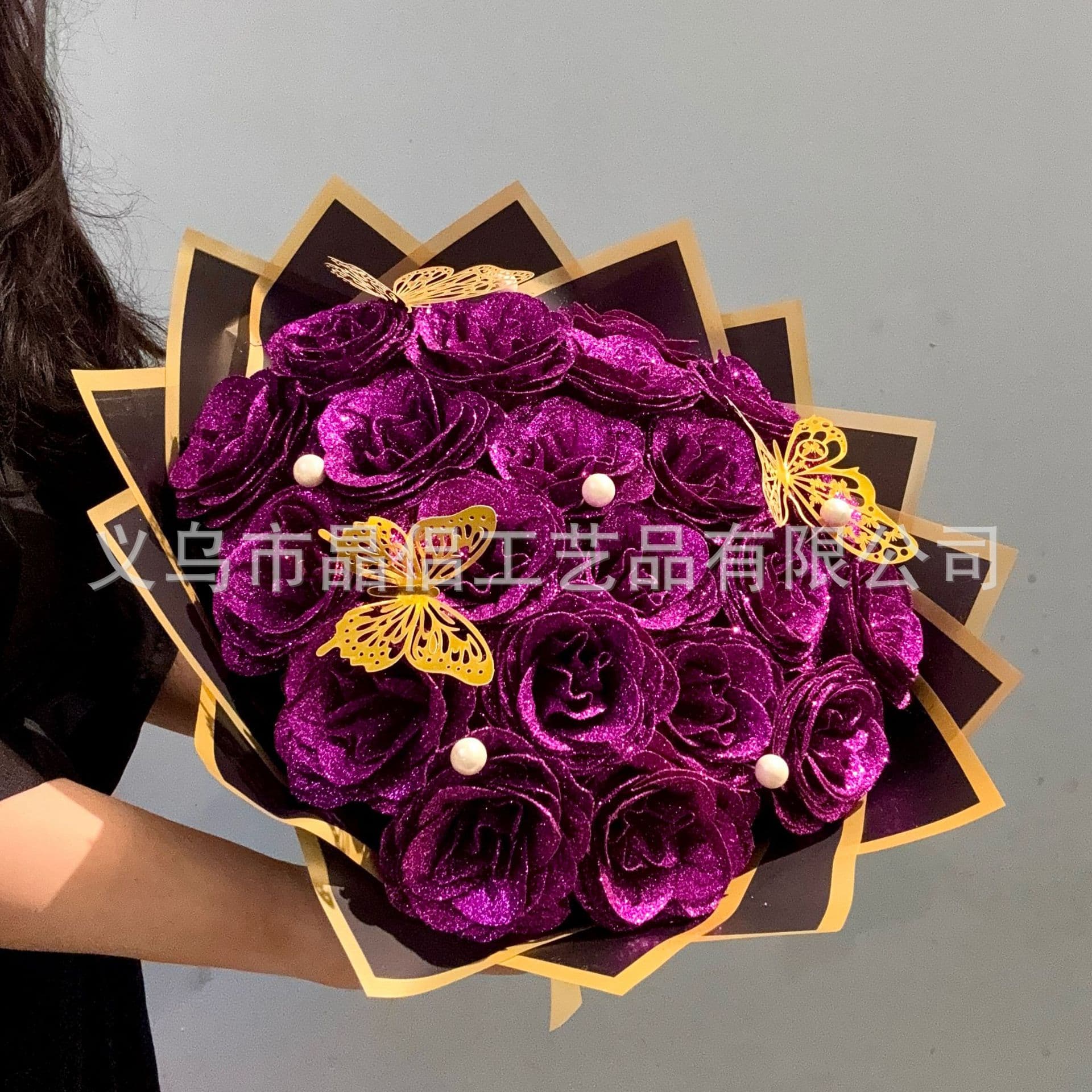 12 Glitter Rose Bouquet Pearl Greeting Card Valentine's Day Artificial Rose Bouquet DIY Wrapping Paper Butterfly Crown