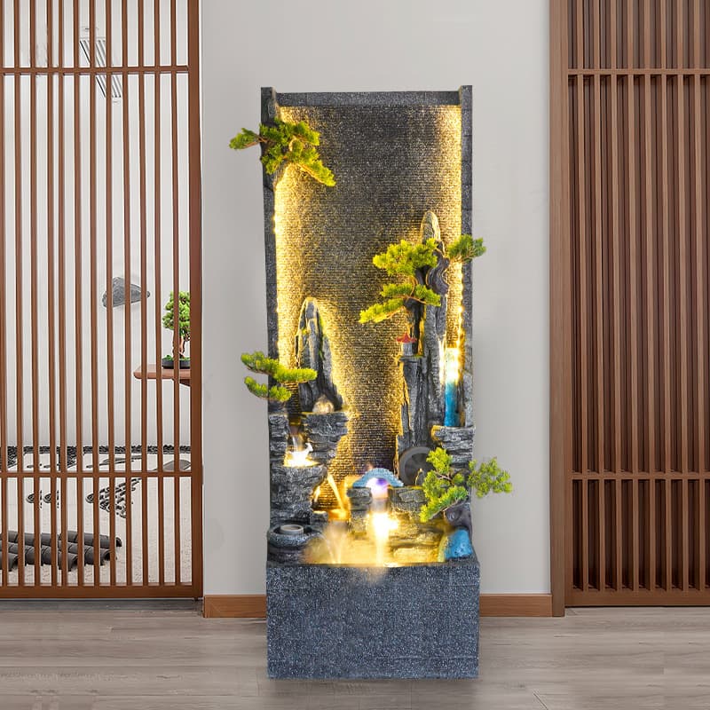 Luxurious Large Floor Standing Waterfall Curtain Display Home Decor Modern Minimalist Spray Water Landscape Resin Crafted