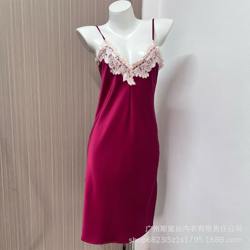 Pure and Seductive Style Sexy Sleepwear for Women 2026 Summer New Lace V-Neck Sexy Camisole Nightgown Mid-Length Pajamas