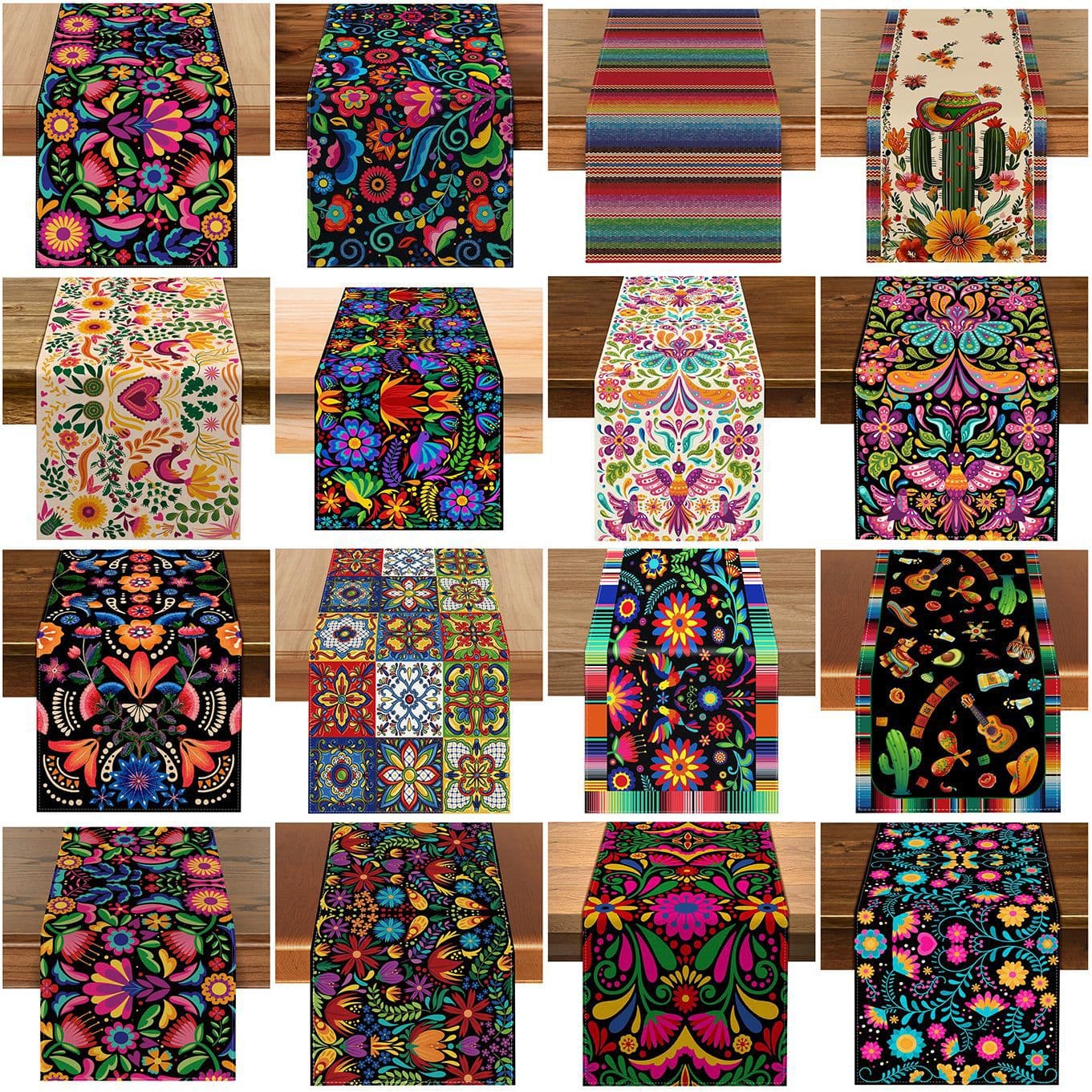 Cross-border Mexico Fiesta Table Runner Flower Bird Pattern Day of the Dead Table Runner Skull Print Linen Tablecloth