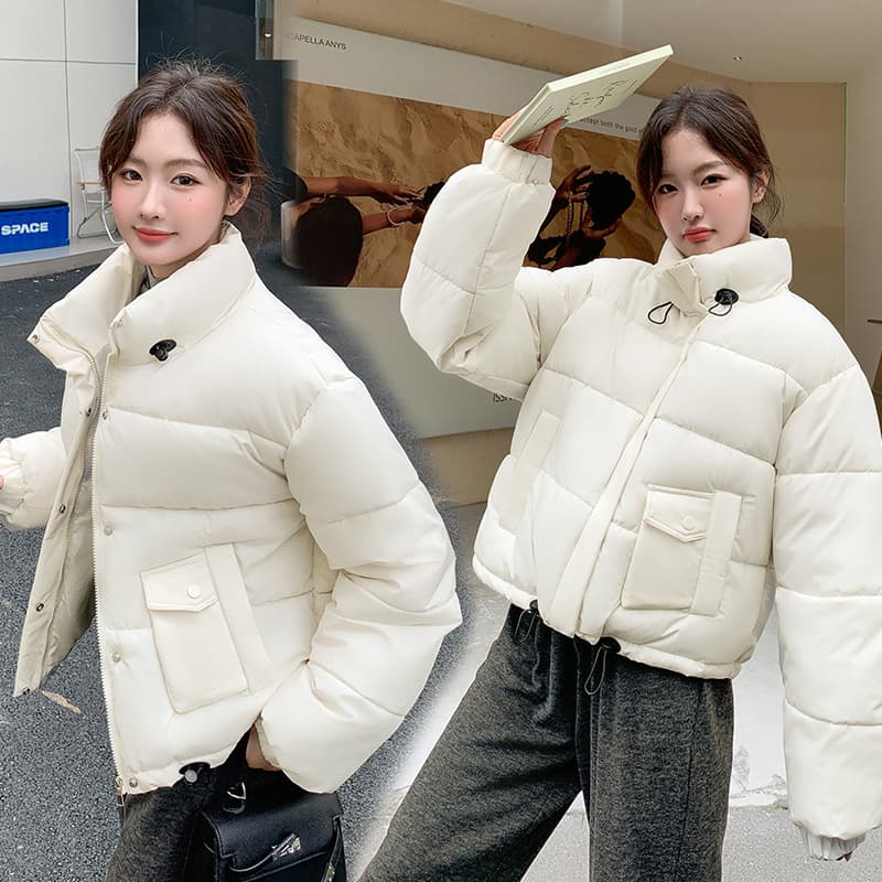 Down jacket women's short 2024 winter new Korean style stand collar cotton jacket Hong Kong style small thickened cotton jacket