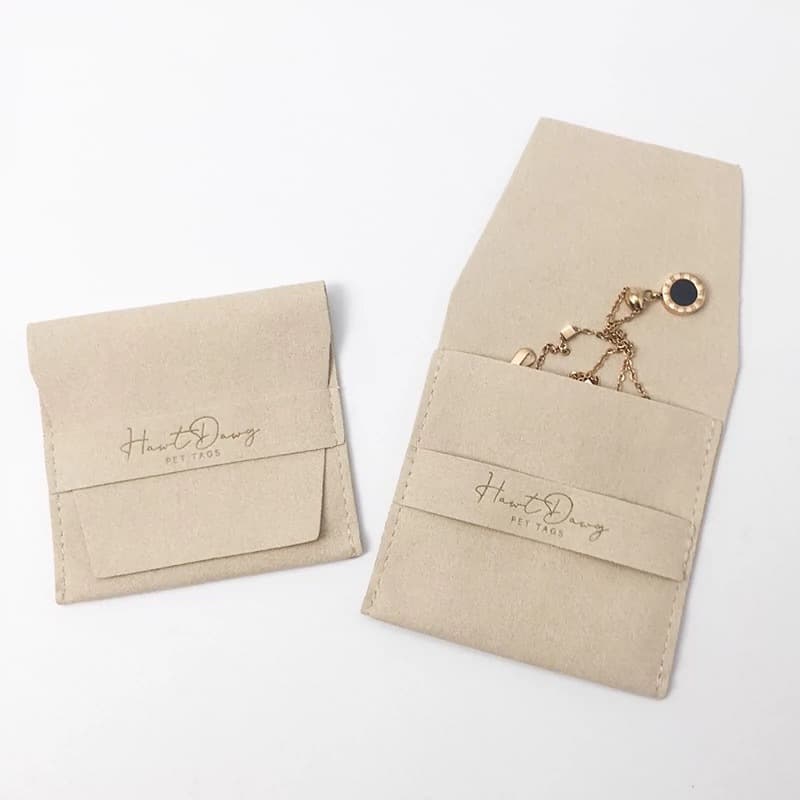 Synthetic Fiber Bag with Flip-Top, Jewelry Storage Pouch, Fashion Minimalist Necklace and Ring Packaging Bag with Printable Logo