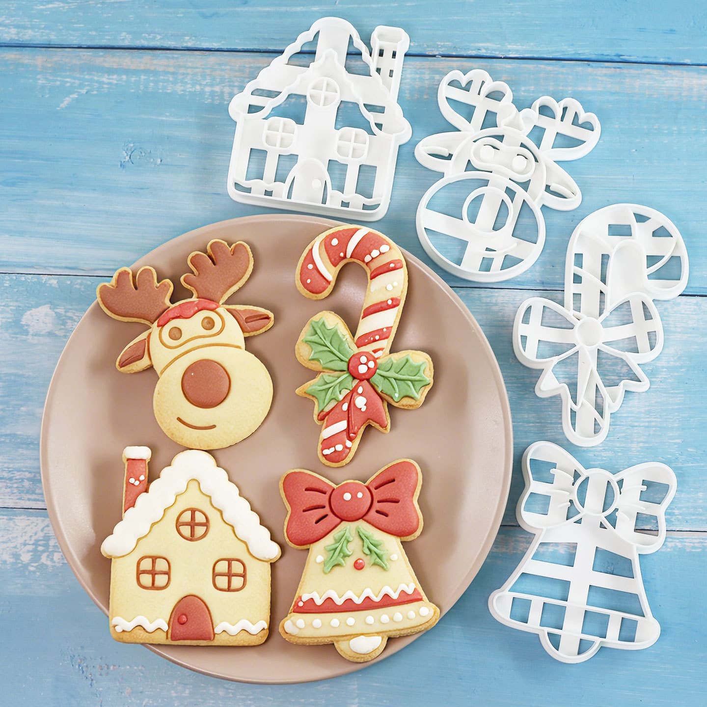 Cartoon Christmas Cookie Mold Stamp Mold Bell Cane Reindeer Embossing Tool Fondant Baking Cutter