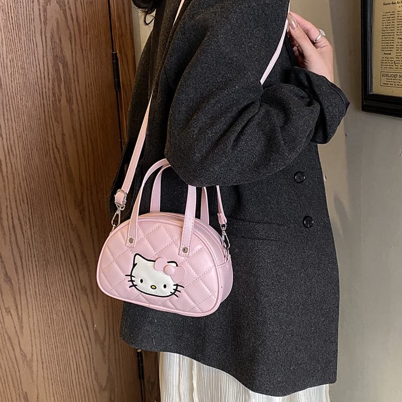 Cute Kitty Shell Bag Japanese New Style Small Diamond Boston Handbag Cartoon Hello Kitty Crossbody Bag