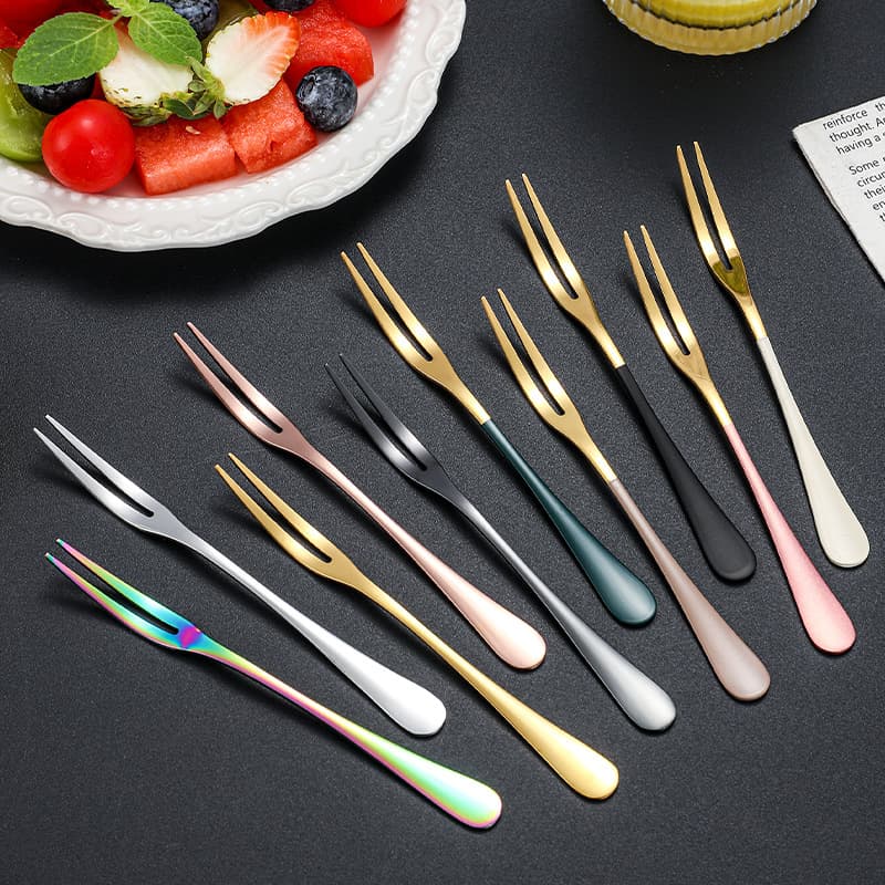 Cross-border Amazon Stainless Steel Fruit Fork Creative Two-Prong Small Fork Mooncake Fork Fruit Pick Dessert Fork Cake Fork
