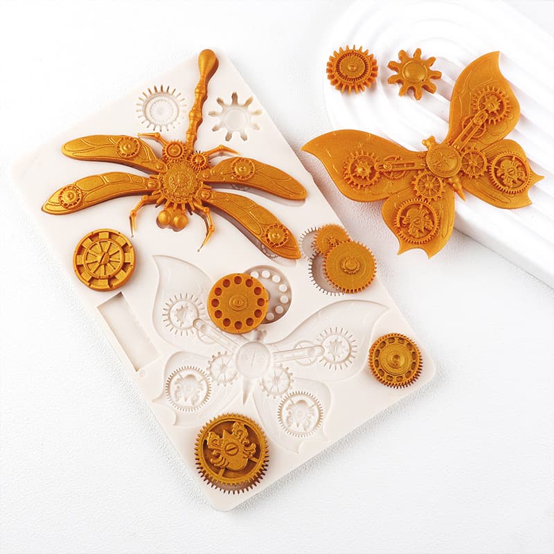 Baking Fondant Cake Mold Gear Butterfly Dragonfly Resin Mold Vintage Key Lock Chocolate Silicone Mold