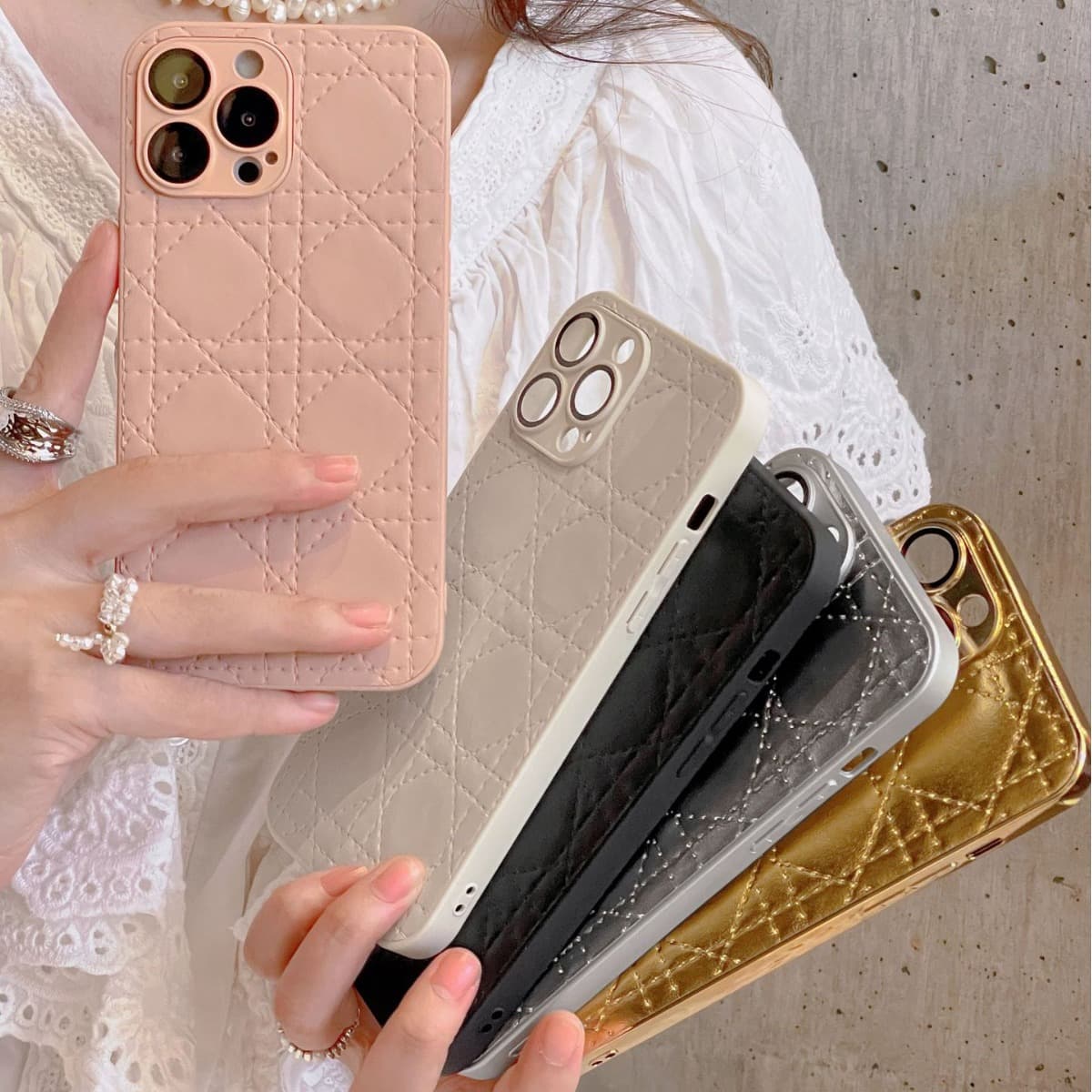 New Autumn Winter Stitched Diamond Pattern iPhone 16 Pro Lens Sticker Phone Case Compatible with iPhone 11/12/13/14