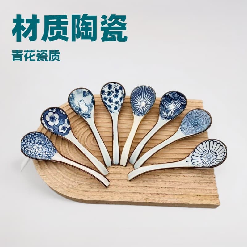 Japanese-style ceramic spoon, soup spoon, rice spoon, ladle, tableware for home use, long-handled medium size, wholesale