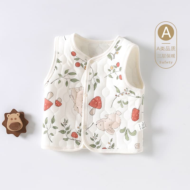 Infant Vest for Spring, Autumn, and Winter Outer Wear Warm Newborn Sleeveless Jacket, Children's Vest Three-Layer Cotton-Padded for Boys and Girls