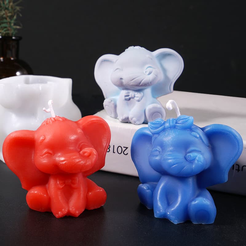 New 3D Cute Elephant with Bow Tie Candle Mold, Elephant Butterfly Bow Candle, Elephant Gypsum Silicone Mold