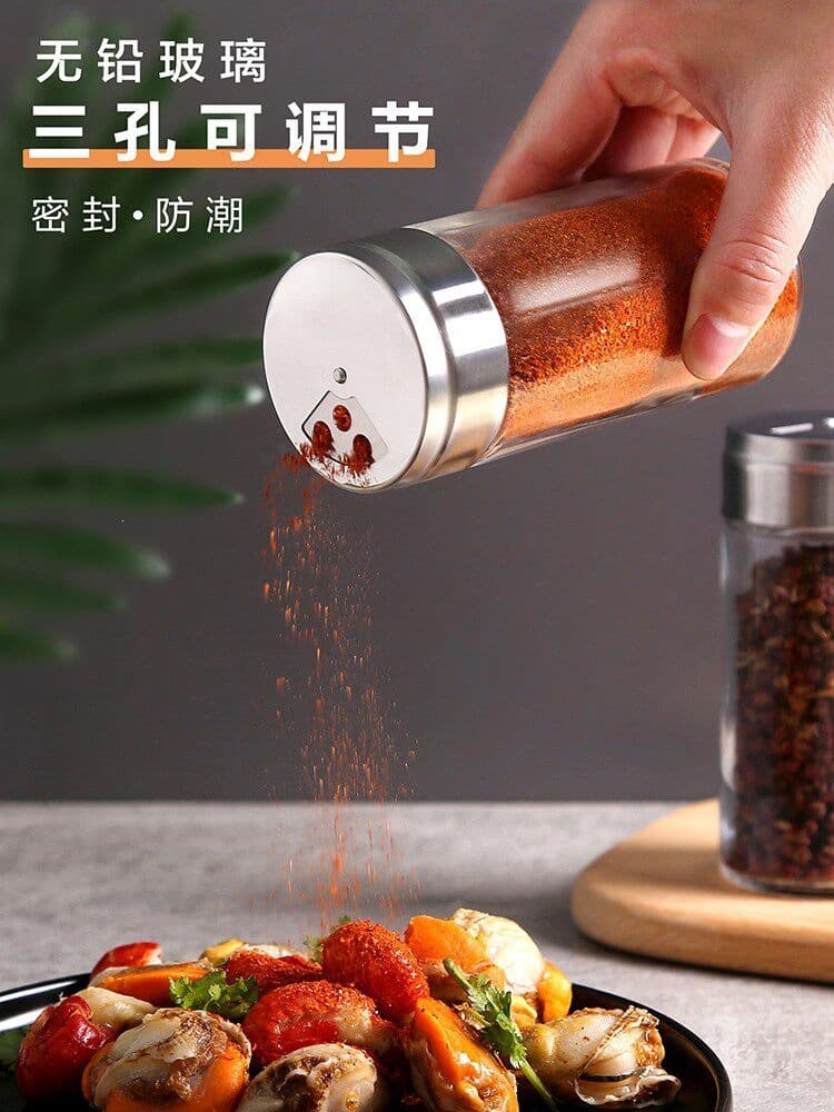 Glass seasoning shaker bottle set for home kitchen, BBQ seasoning bottles, pepper and salt shakers, kitchen supplies combo pack