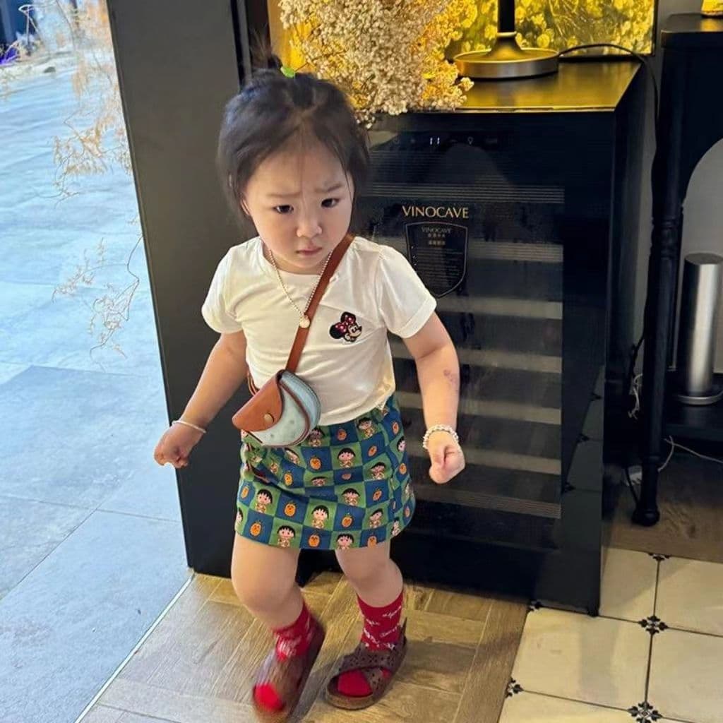 Korean Girl Summer Set 2025 New Fashionable Kids Cartoon White Short Sleeve T-shirt and Skirt