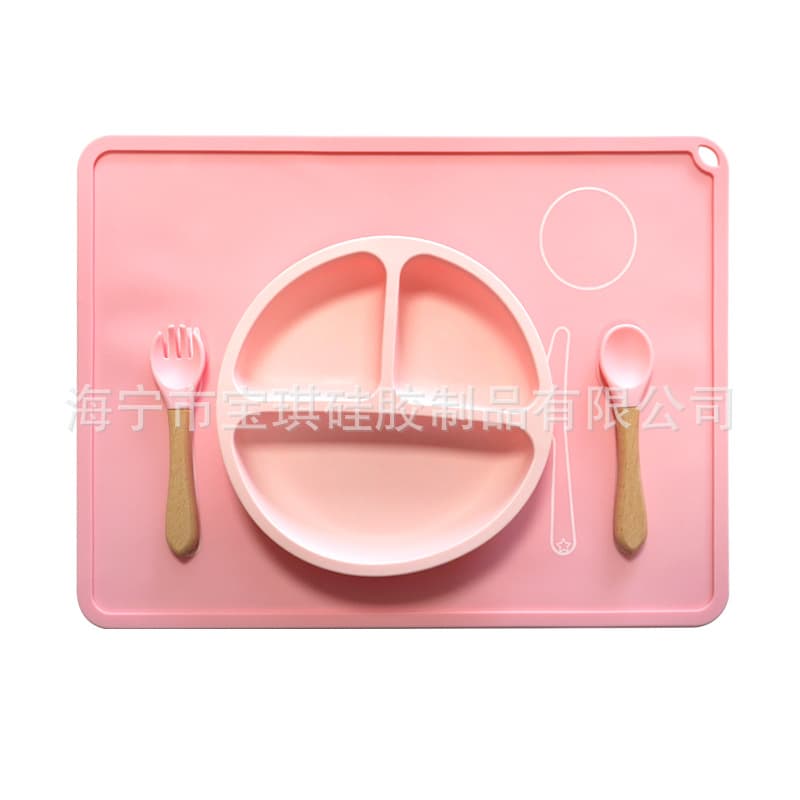 Kids Silicone Dinnerware Set Baby Food Plate Fork Spoon Placemat 4-Piece Divided Plate Baby Feeding Supplies