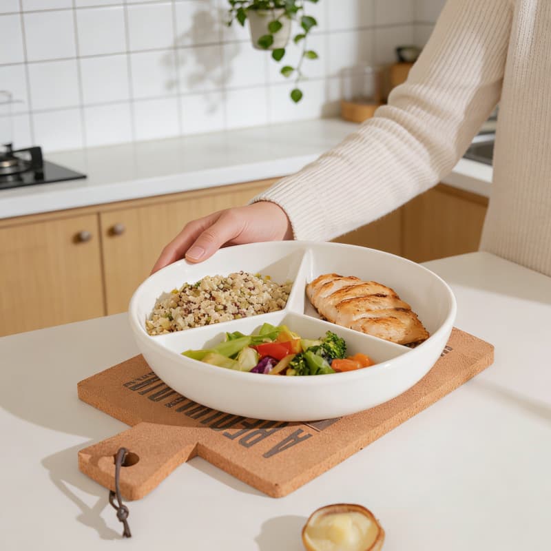 3-Compartment Serving Plate for Home Use, Diet Plate, Baby Food Plate, Single-Serve Plate, Compatible with Induction Cooker and Rice Cooker