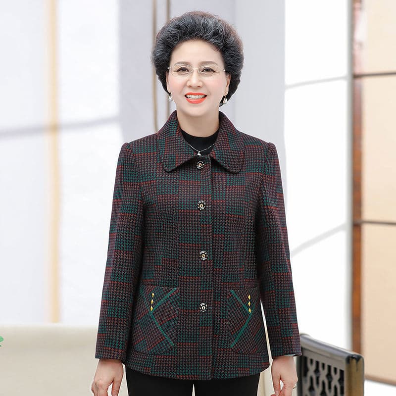 Lightweight Spring/Fall Jacket for Elderly Women, Grandma's Coat, Turn-down Collar Top for Mothers Aged 60-70
