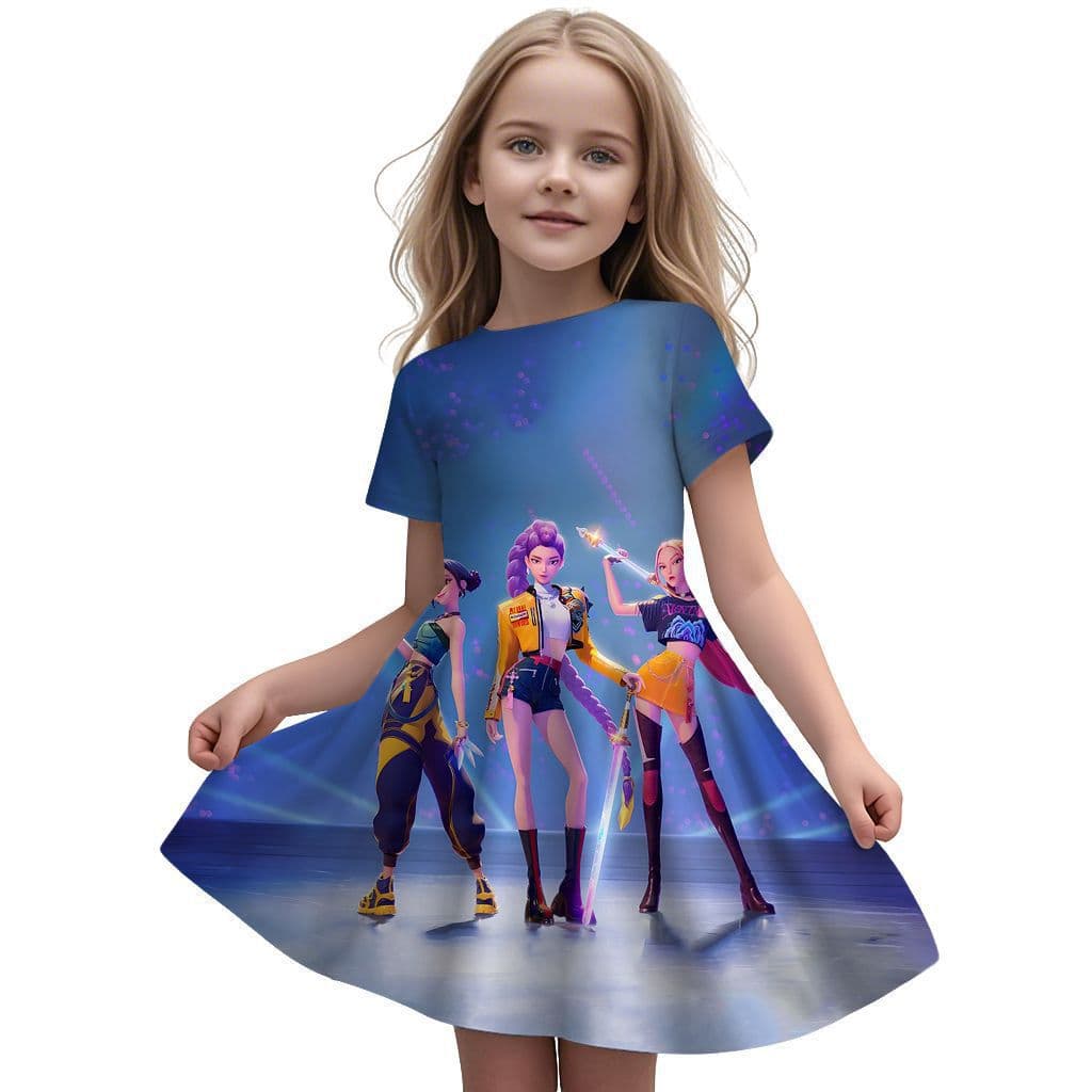 Witch Crew Dress, Cross-Border E-commerce Children's Wear, 3D Printed K-POP Princess Dress for Party Girls