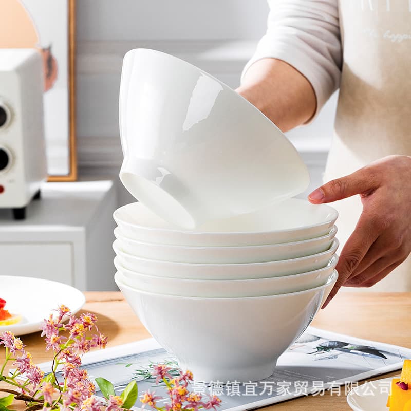 Jingdezhen pure white bone china Japanese ramen bowl 7-inch bamboo hat bowl household ceramic large instant noodle bowl snail noodle bowl