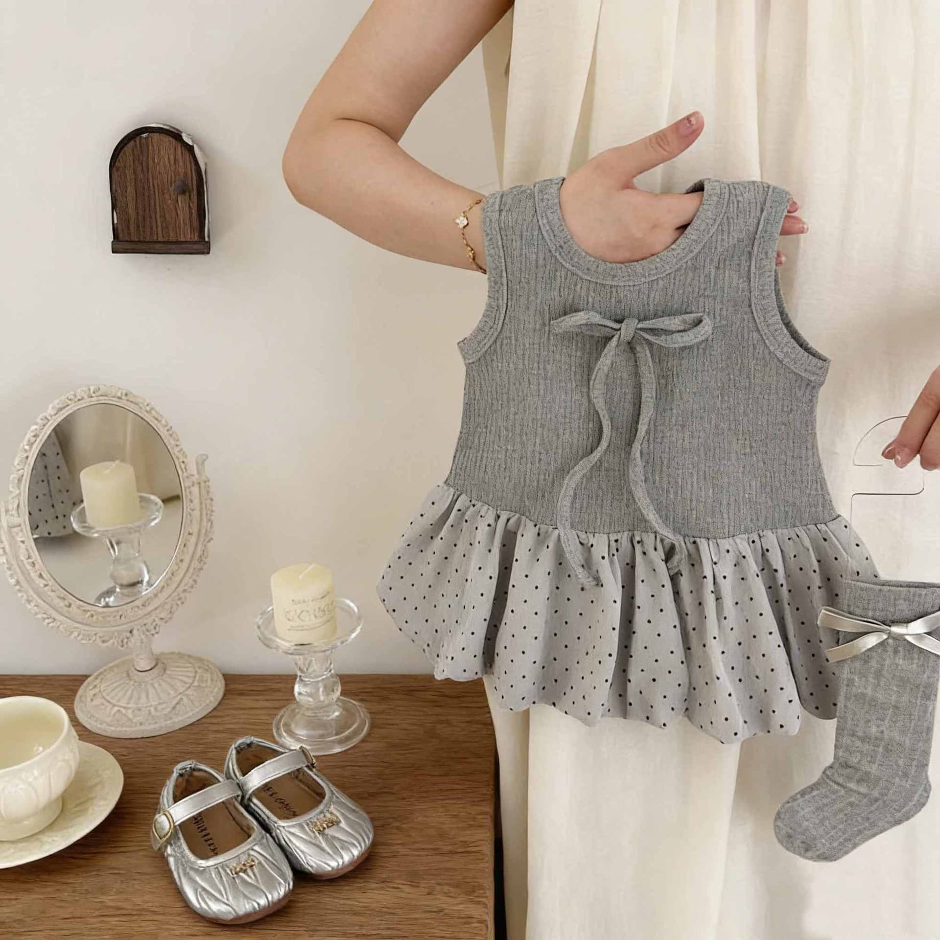Korean-style Girls Summer Dress 2026 New Baby Fashionable Bow Dot Sweet Ballet Vest Dress