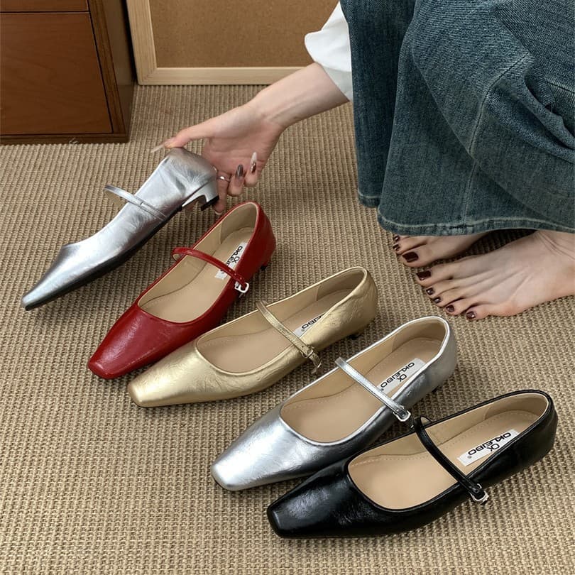 Low-heeled Mary Jane single shoes for women 2025 new small square toe straps with evening breeze and gentle skirt scoop shoes