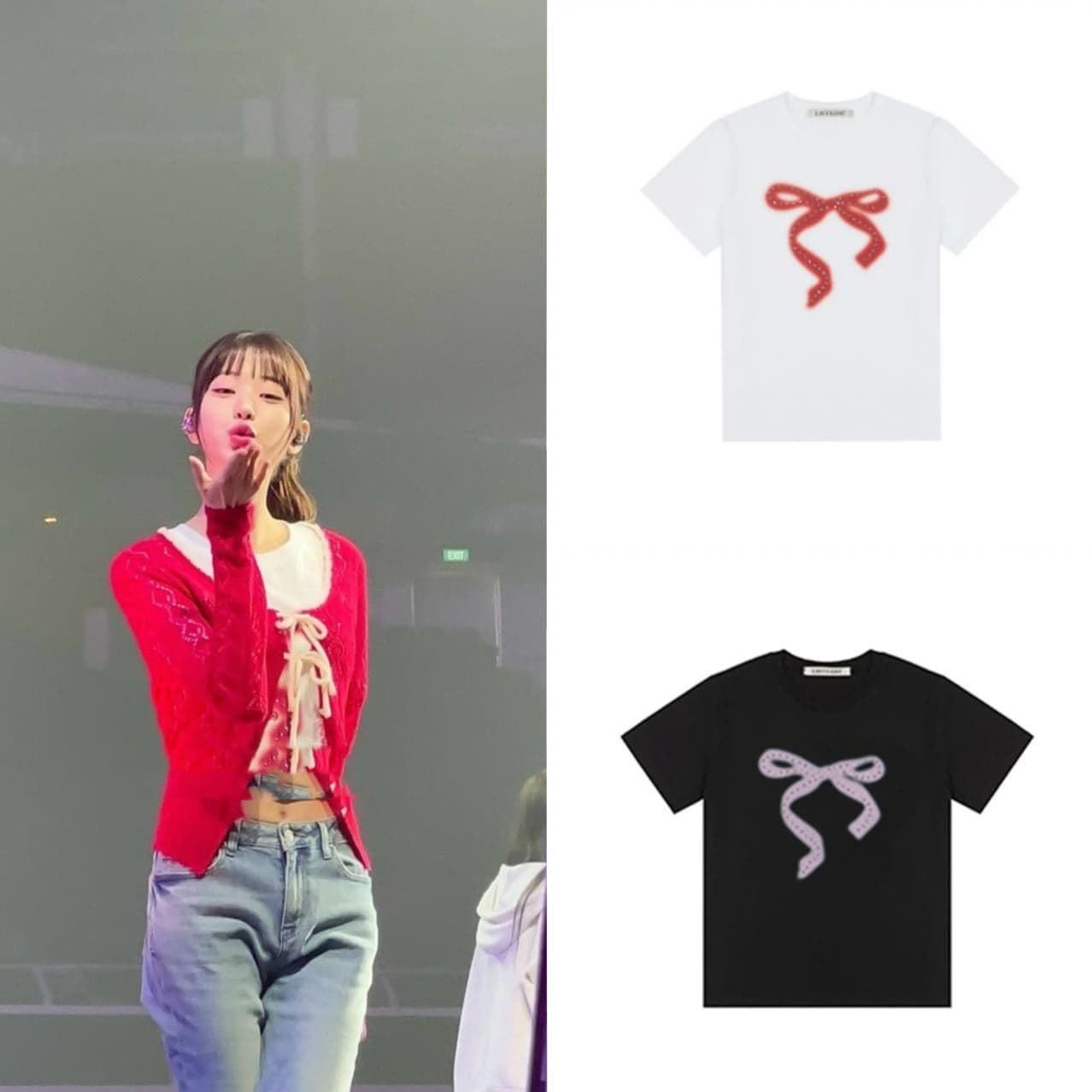 Special offer! ! Non-refundable and non-exchangeable Korean niche LARTIGE*T beaded bow short-sleeved cotton T-shirt of the same style as Zhang Yuanying