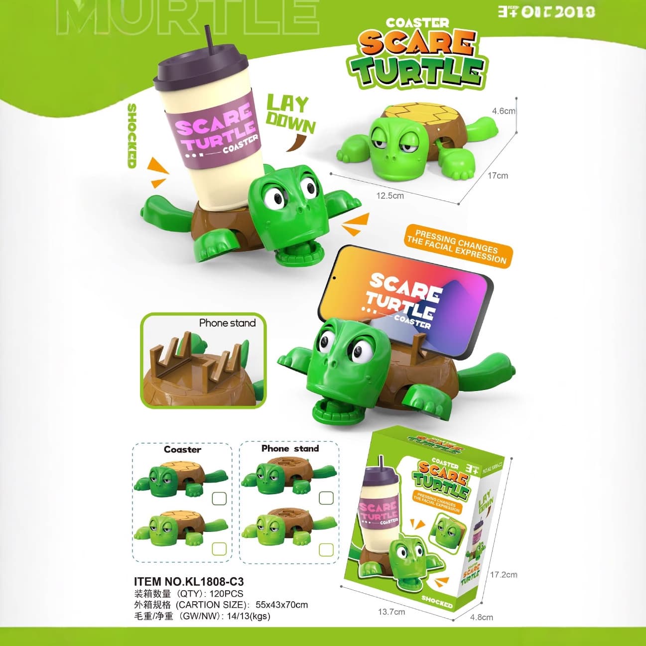 TikTok Viral Turtle Coaster Funny Surprise Press and Pop Eyes Open Limbs Spread Turtle Coaster Wholesale