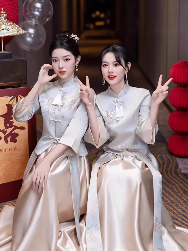 Chinese Bridesmaid Dress 2025 New Style Niche Wedding Sister Group Horse Face Skirt Suit for Fall and Winter, Wearable for Daily Use