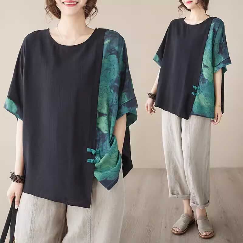 Plus Size Women's Summer Short Sleeve T-Shirt, Loose Cotton Casual Top for Mothers Up to 200 lbs