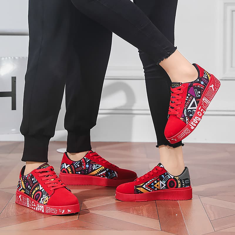 Cross-Border Drop Shipping Red Performance Shoes for Boys, Small Size 35 Canvas Shoes, Casual Anti-Slip Skate Shoes for Middle and Older Children and Female Students, Size 36