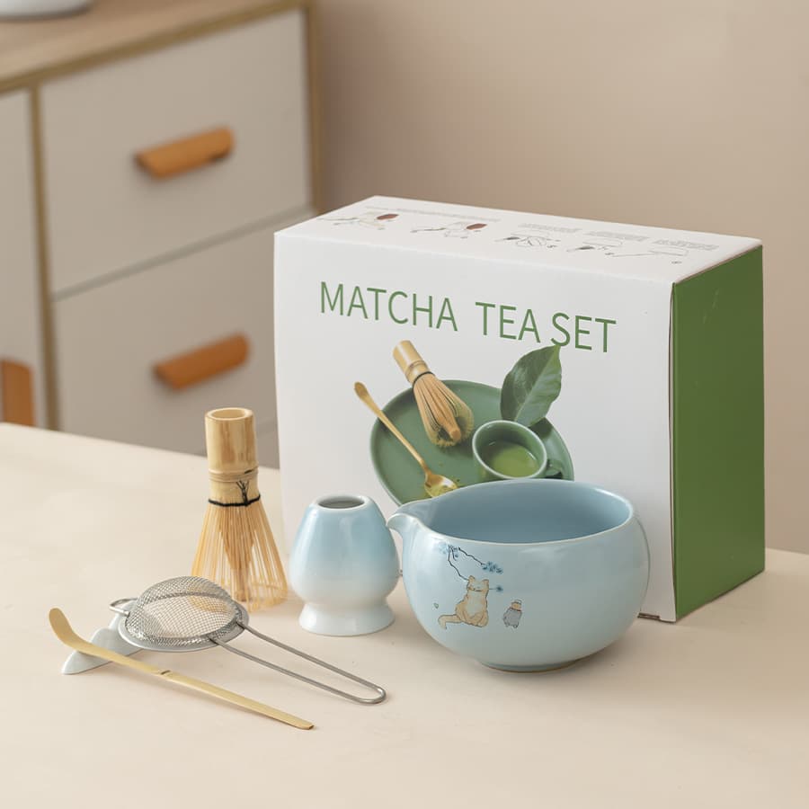 Cross-border Cute Cat Ceramic Matcha Set with Spouted High-Aesthetic Tools, Japanese Matcha Bowl Set Accessories Wholesale
