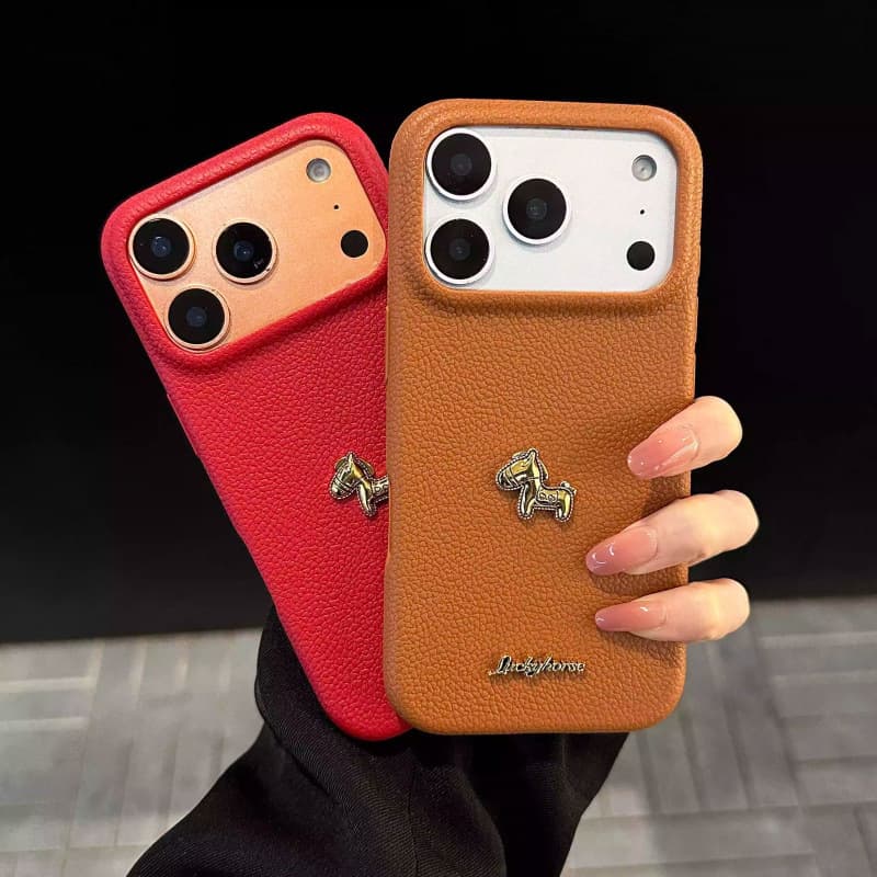 New Year of the Horse Gold Standard 3D Pony Leather Pattern Compatible with Apple 17 Pro Max Phone Case with High-End 16 Protection