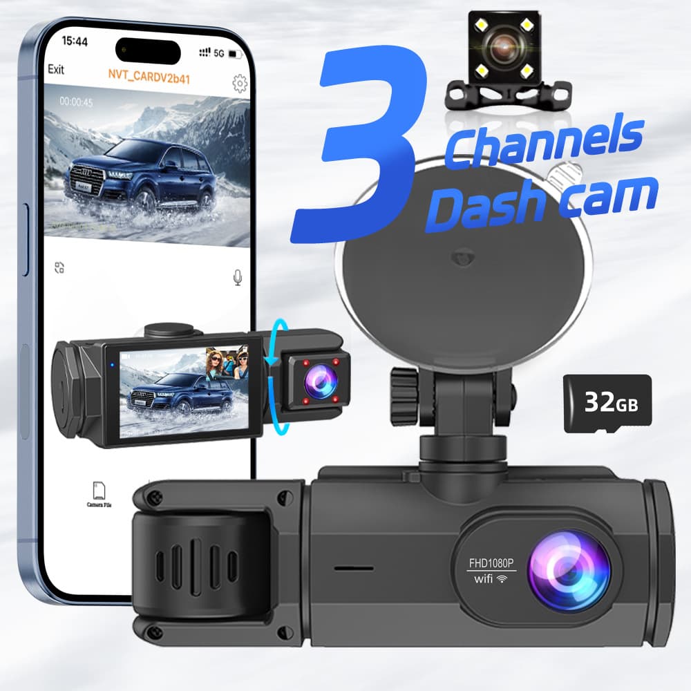 Cross-border Wholesale New 1080P Triple Recording Dash Cam with Phone Connectivity Infrared Night Vision Car DVR