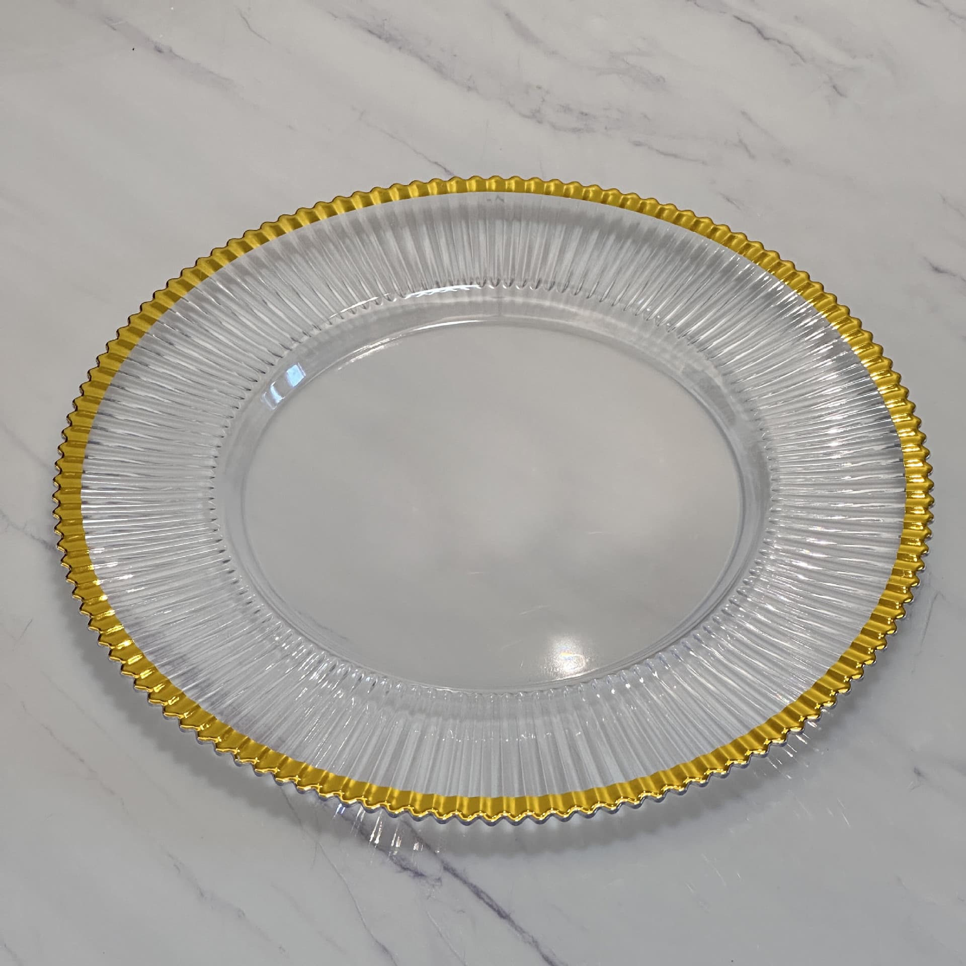 Direct from manufacturer: gold-stamped bead charger plate, transparent decorative plastic plate for weddings and hotels