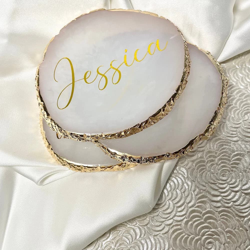 Resin Agate Coasters, Wedding Party Plate Decorations, Tabletop Ornaments, Customizable Name Card Holders, Cross-border Hot Item