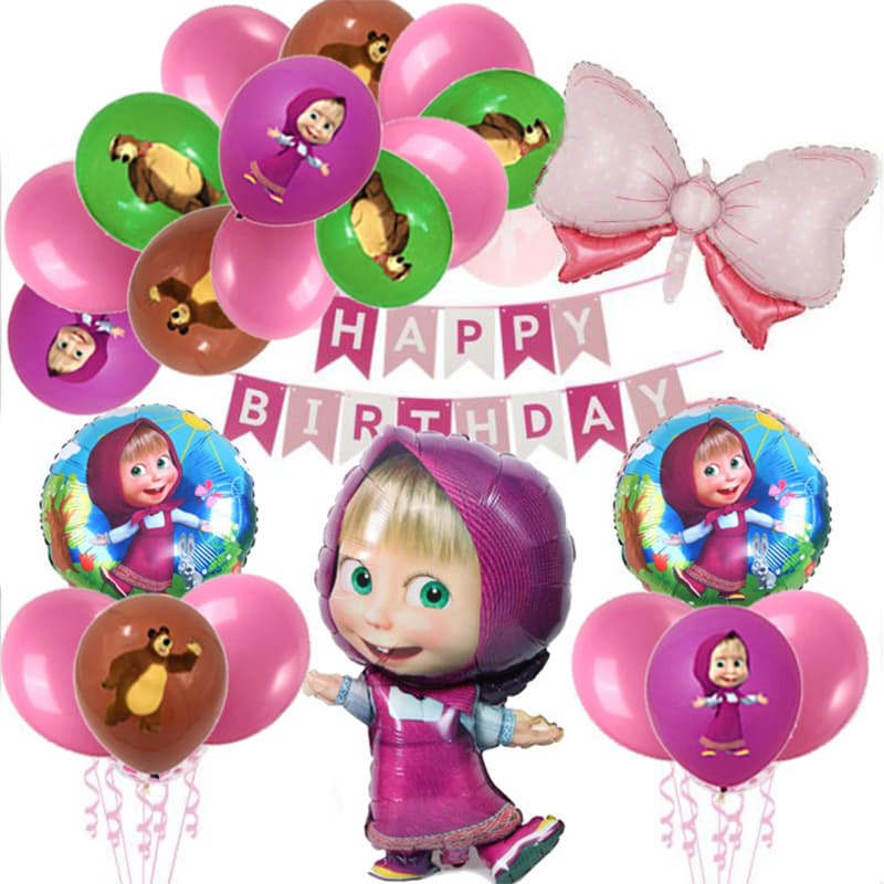 Masha and the Bear Theme Kids Birthday Party Balloon Decoration Baby First Birthday Backdrop Scene Ornaments